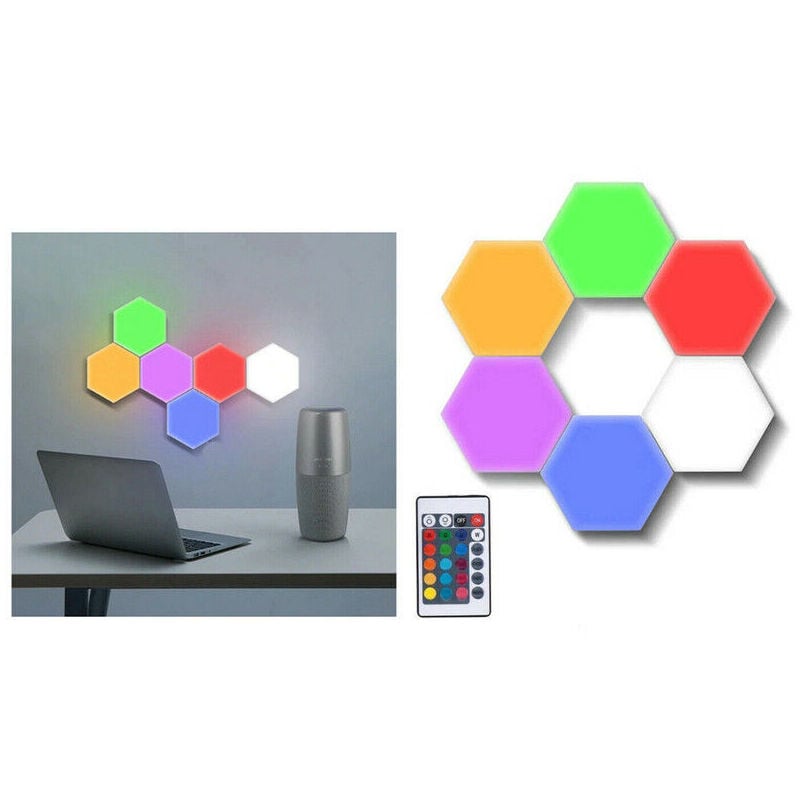 foto del prodotto set 3pz luci da parete rgb esagonali applique con telecomando multicolor teb0384