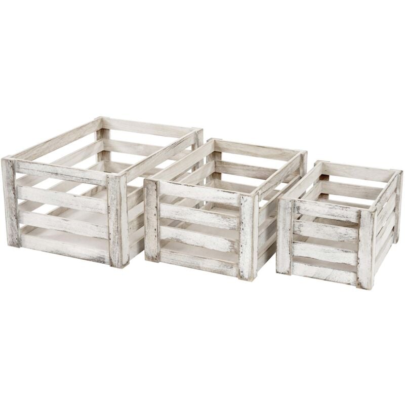 foto del prodotto set 3x casse decorative multiuso cucina shabby vintage hhg 804 legno paulonia bianco