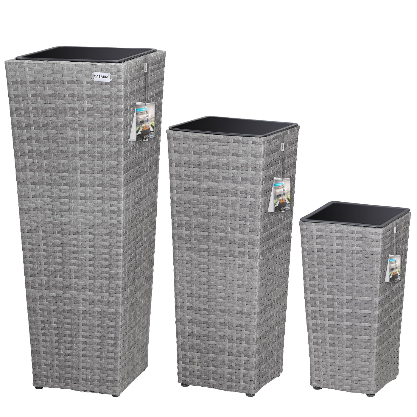 foto del prodotto set 3x fioriere polyrattan grigio