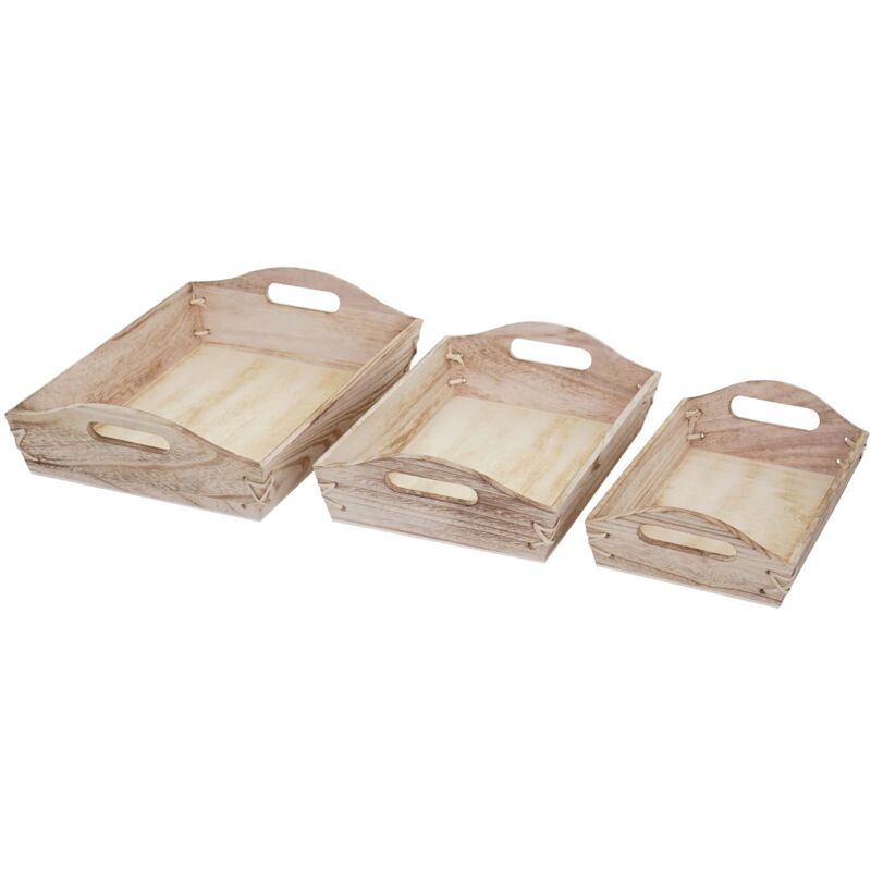 foto del prodotto set 3x vassoi decorativi cucina shabby vintage hhg 805 legno paulonia naturale