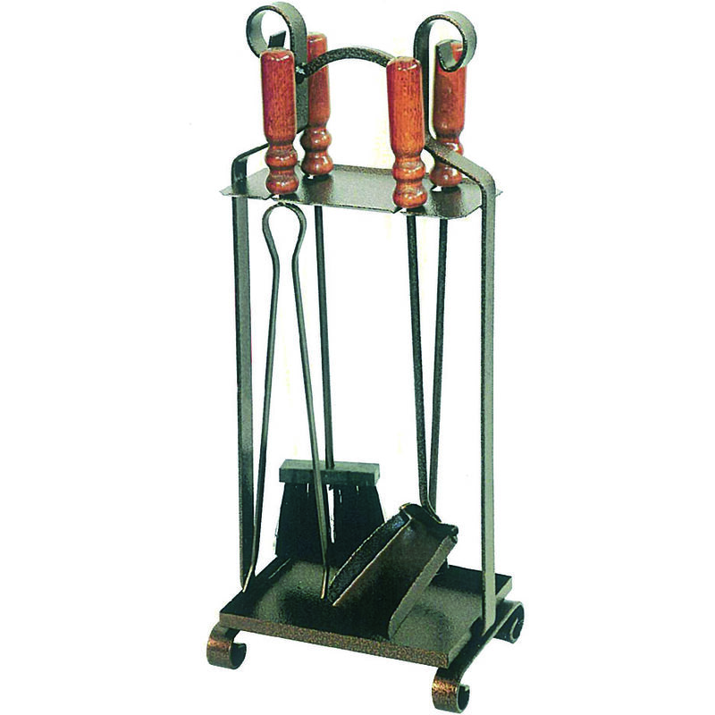 foto del prodotto set 4 attrezzi manico legno base quadra per camino cm.26x70h.