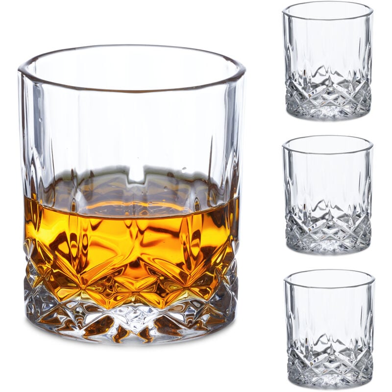 foto del prodotto set 4 bicchieri da whisky, liquore, rum, tumbler bar, design decorativo, calici vetro da 300 ml, trasparente relaxdays