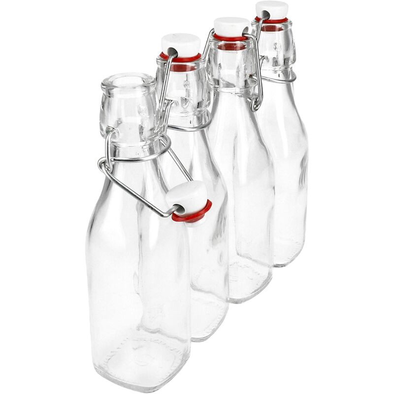 foto del prodotto set 4 bottiglie in vetro swing con tappo a chiusura ermetica 0.250 lt