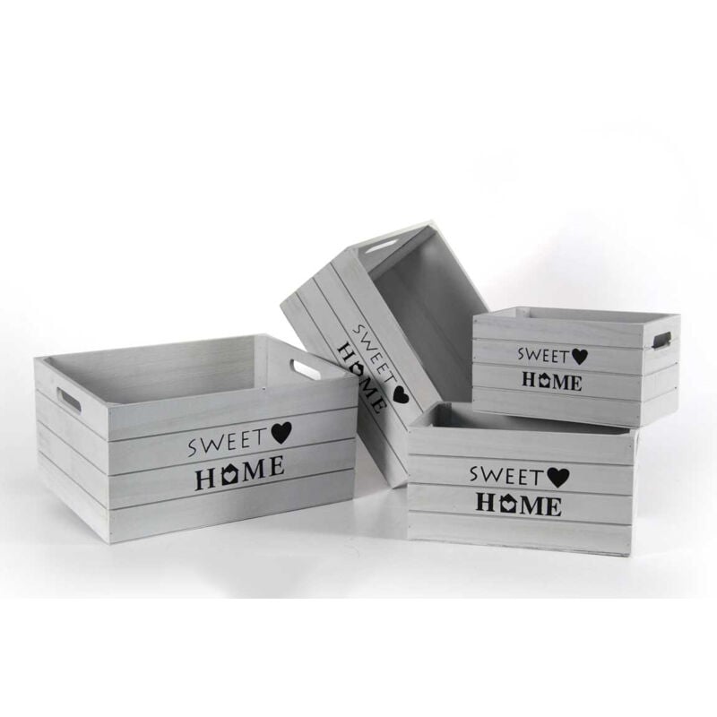 foto del prodotto set 4 cassette decorative sweet home in legno grigio stile shabby