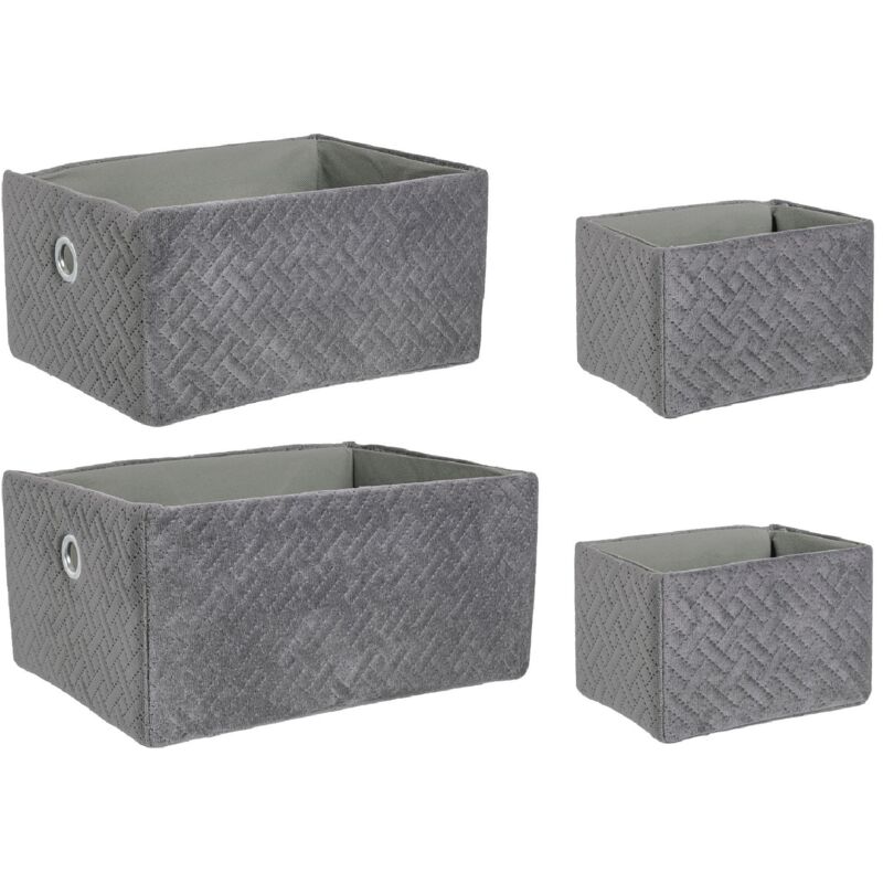 foto del prodotto set 4 cesta averill con struttura in cartone e rivestimento in poliestere effetto velluto grigio