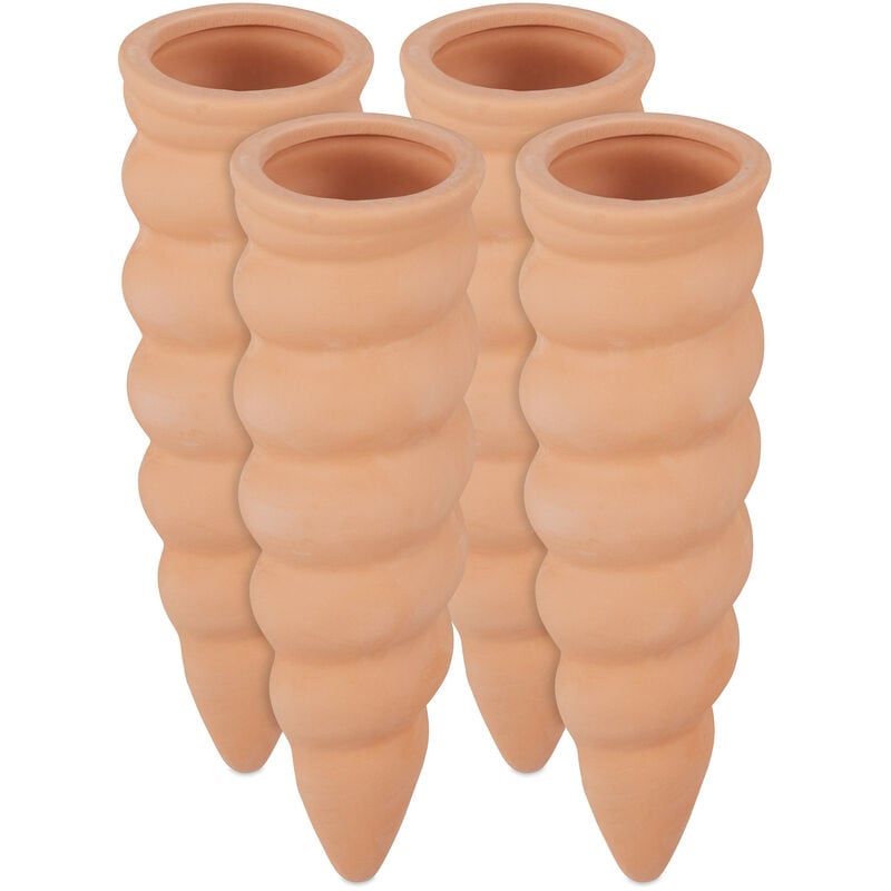 foto del prodotto set 4 coni irrigatori per piante, irrigazione a goccia bottiglia per piante, 1,5 l hxd 16,5 x 5 cm, terracotta relaxdays