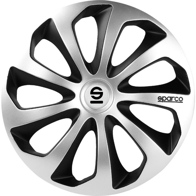 foto del prodotto set 4 copricerchi 15 pollici copriruota auto sicilia spc1573svbk argento nero
