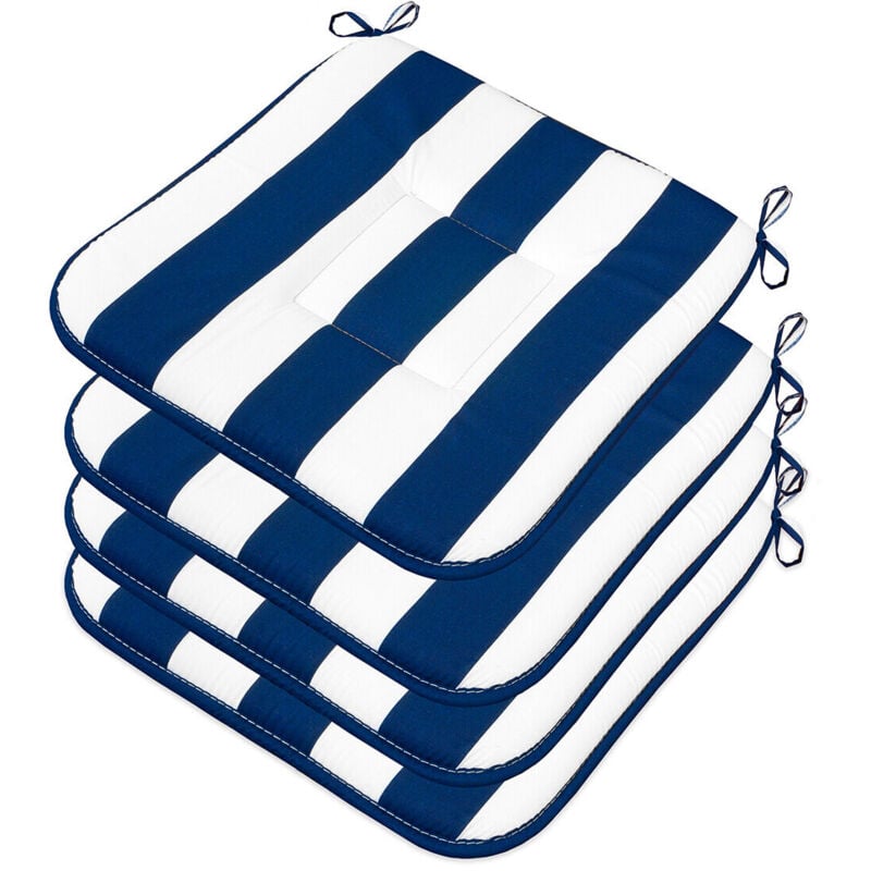 foto del prodotto set 4 cuscini sedia cotone a righe coprisedia trapuntati lavabili morbidi universali blu