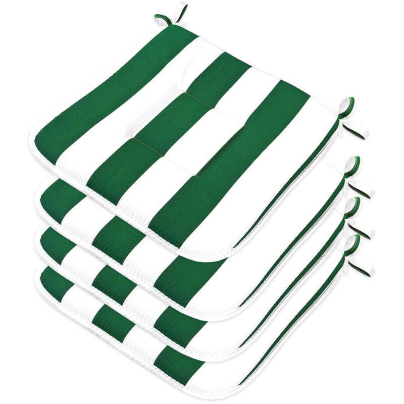 foto del prodotto set 4 cuscini sedia cotone a righe coprisedia trapuntati lavabili morbidi universali verde