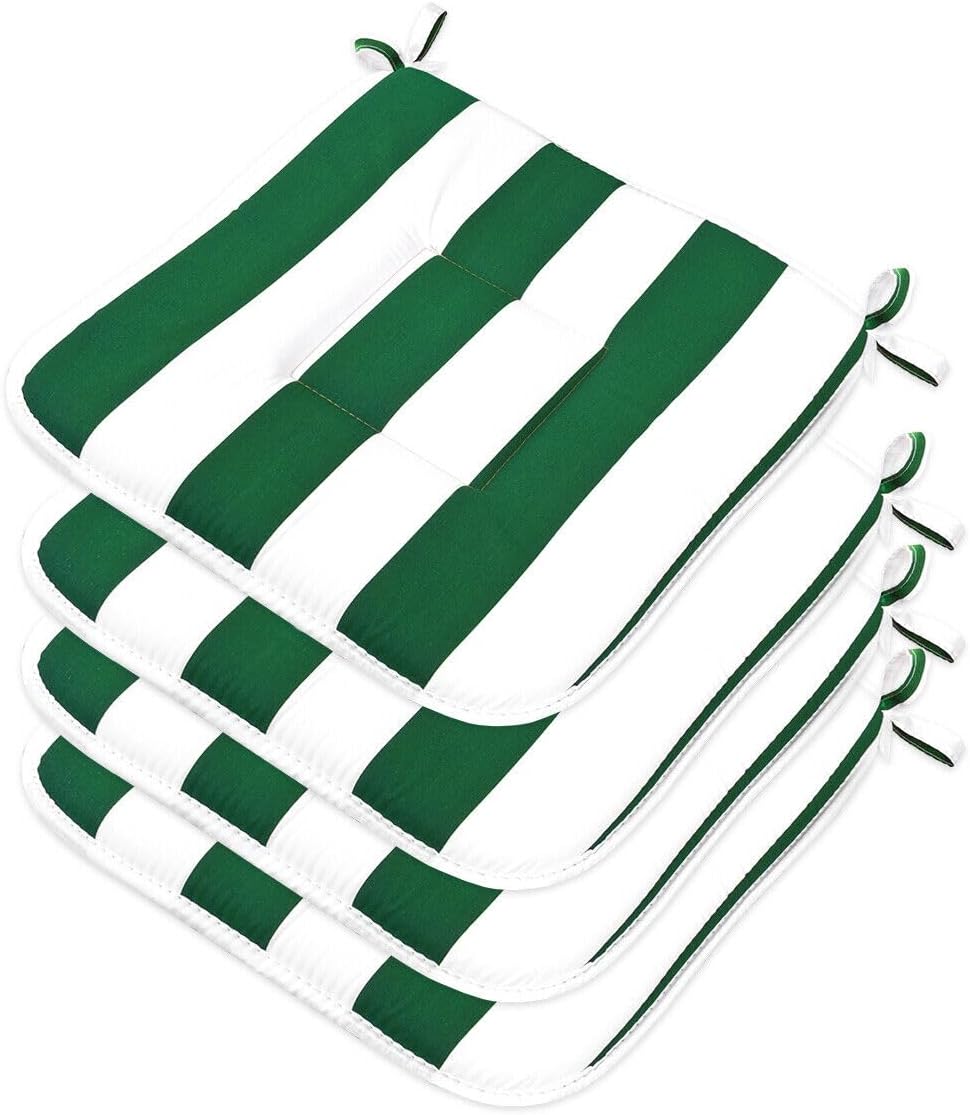 foto del prodotto set 4 cuscini sedia cotone a righe verde coprisedia trapuntati lavabili morbidi universali
