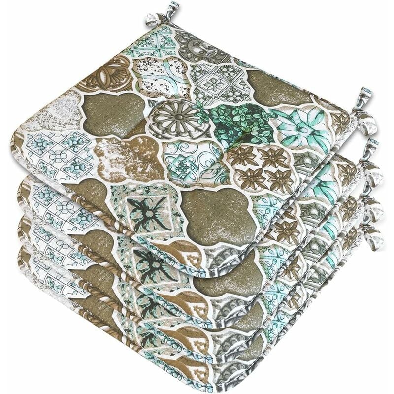 foto del prodotto set 4 cuscini sedia cotone con lacci lavabili morbidi universali coprisedia cucina piastrella maiolica gotica