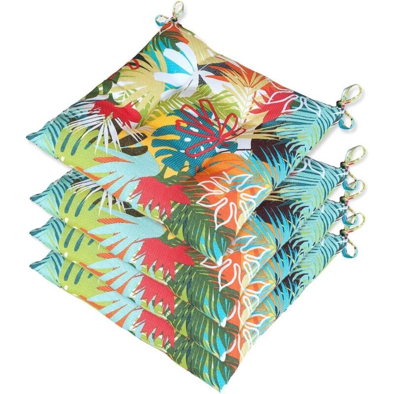 foto del prodotto set 4 cuscini sedia palme colorate morbidi imbottiti ovatta universali coprisedie cotone lavabile