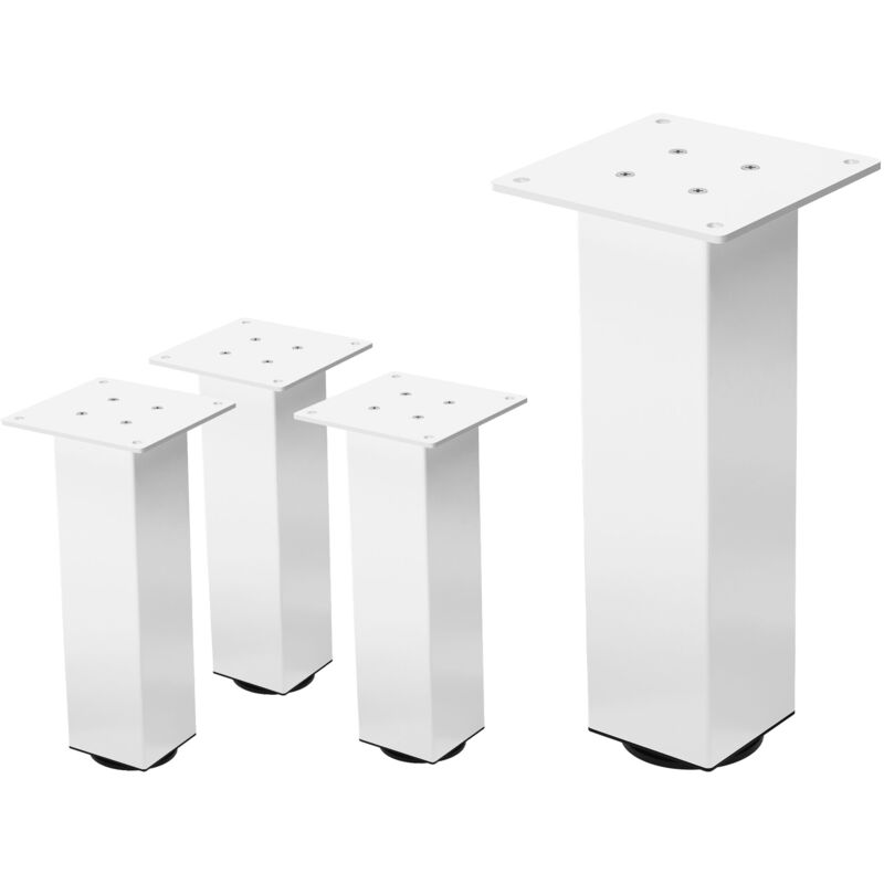 foto del prodotto set 4 gambe da tavolo 30 cm design a i acciaio verniciato bianco lucido forma quadrata profilo 8x8 cm piedini regolabili in altezza gambe per mobili