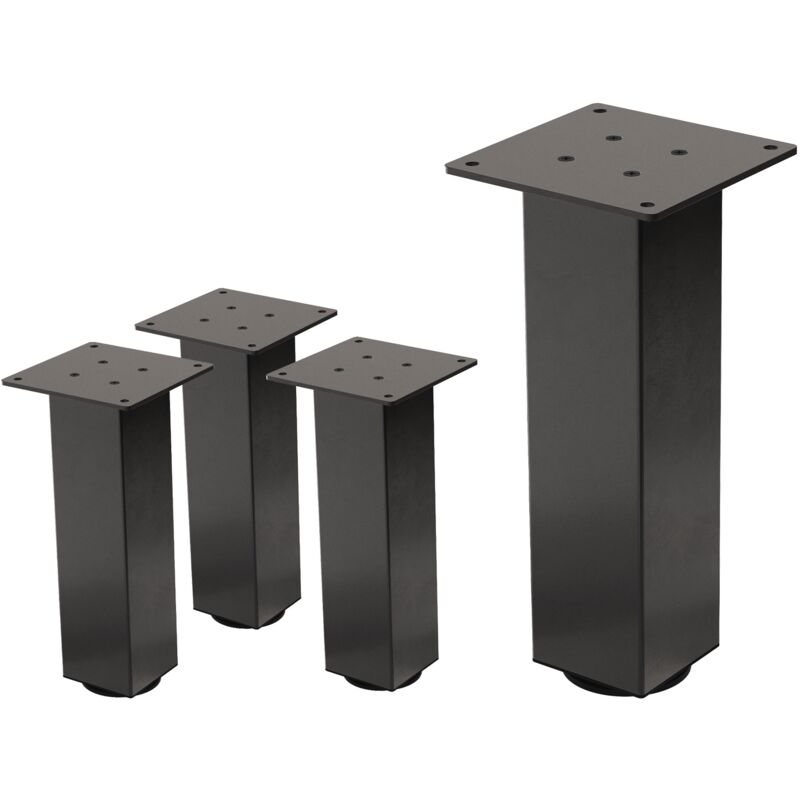 foto del prodotto set 4 gambe da tavolo 30 cm design a i acciaio verniciato grigio scuro forma quadrata profilo 8x8 cm piedini regolabili in altezza gambe per mobili