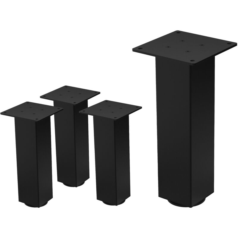 foto del prodotto set 4 gambe da tavolo 30 cm design a i acciaio verniciato nero lucido forma quadrata profilo 8x8 cm piedini regolabili in altezza gambe per mobili