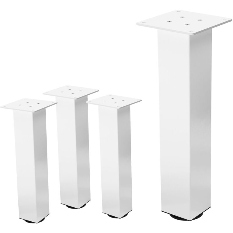 foto del prodotto set 4 gambe da tavolo 42 cm design a i acciaio verniciato bianco lucido forma quadrata profilo 8x8 piedini regolabili in altezza 1 4 cm gambe per