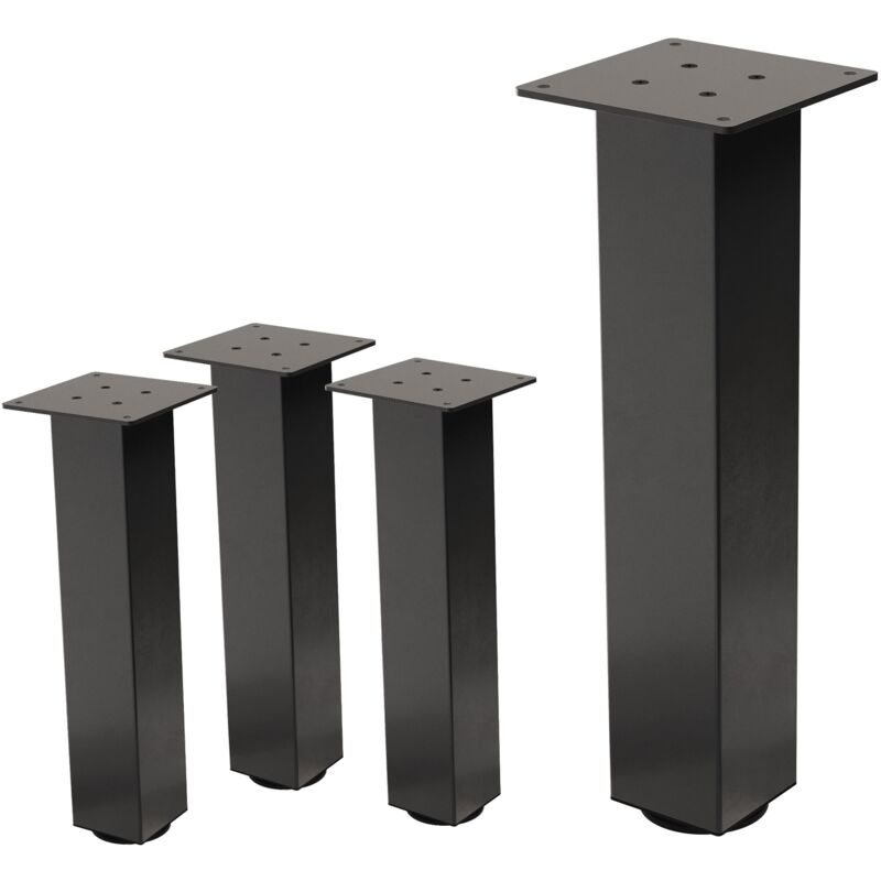 foto del prodotto set 4 gambe da tavolo 42 cm design a i acciaio verniciato grigio scuro forma quadrata profilo 8x8cm piedini regolabili in altezza 1 4 cm gambe per