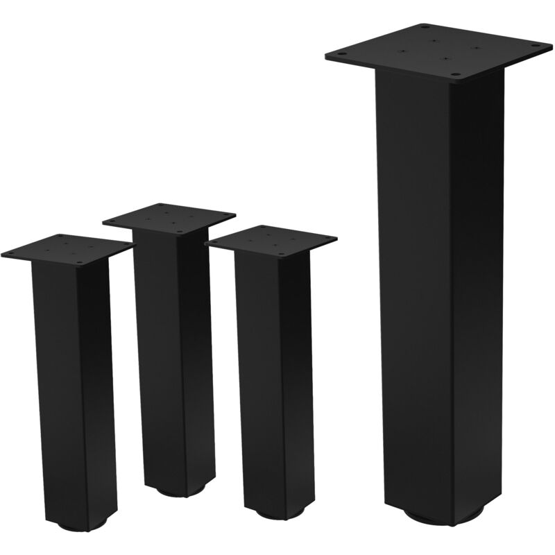 foto del prodotto set 4 gambe da tavolo 42 cm design a i acciaio verniciato nero lucido forma quadrata profilo 8x8 cm piedini regolabili in altezza 1 4 cm gambe per