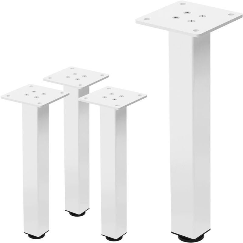 foto del prodotto set 4 gambe da tavolo i design 30 cm in acciaio verniciato a polvere bianco con piedini regolabili e piastra di montaggio 4 mm per tavolini panche e