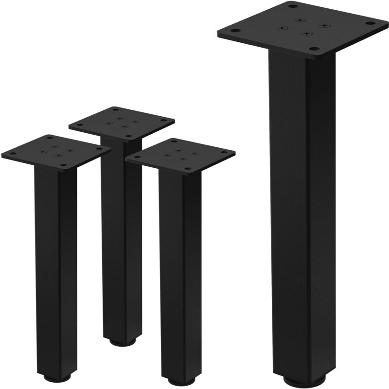 foto del prodotto set 4 gambe da tavolo i design 30 cm in acciaio verniciato a polvere nero con piedini regolabili e piastra di montaggio 4 mm per tavolini panche e