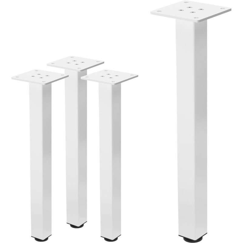 foto del prodotto set 4 gambe da tavolo i design 42 cm in acciaio verniciato a polvere bianco lucido con piedini regolabili e piastra di montaggio 4 mm per tavolini