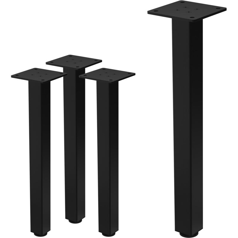 foto del prodotto set 4 gambe da tavolo i design 42 cm in acciaio verniciato a polvere nero lucido con piedini regolabili e piastra di montaggio 4 mm per tavolini