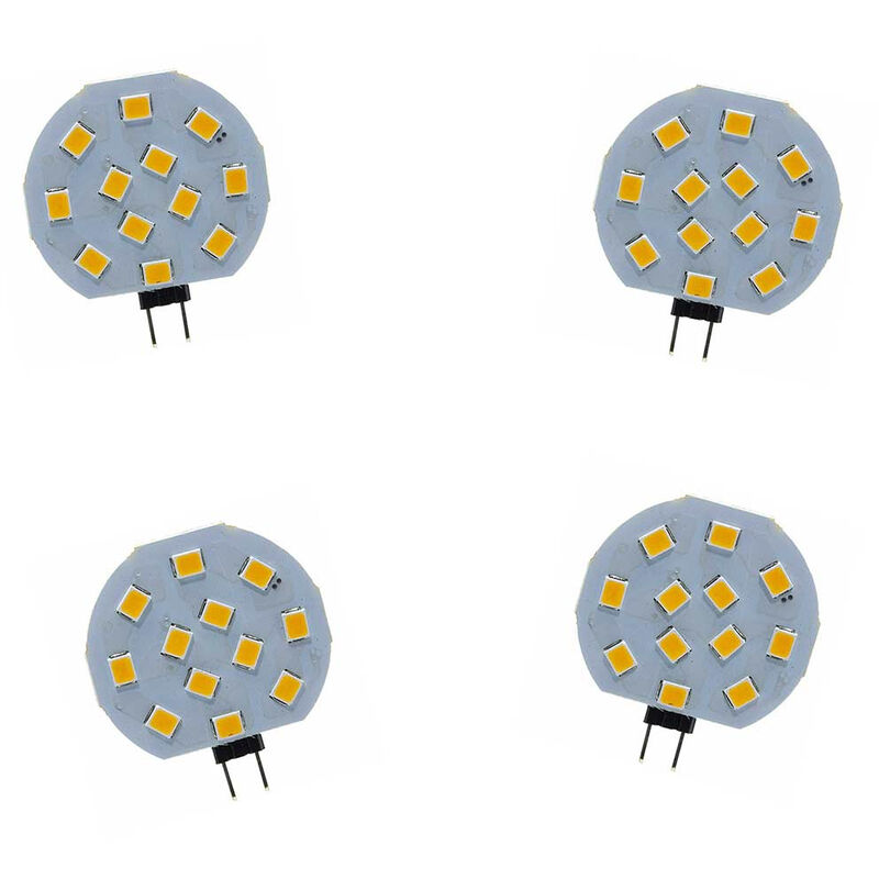 foto del prodotto set 4 lampadina tonda a piastra 12 led g4 2 watt lampada slim tonda luce calda 3000k