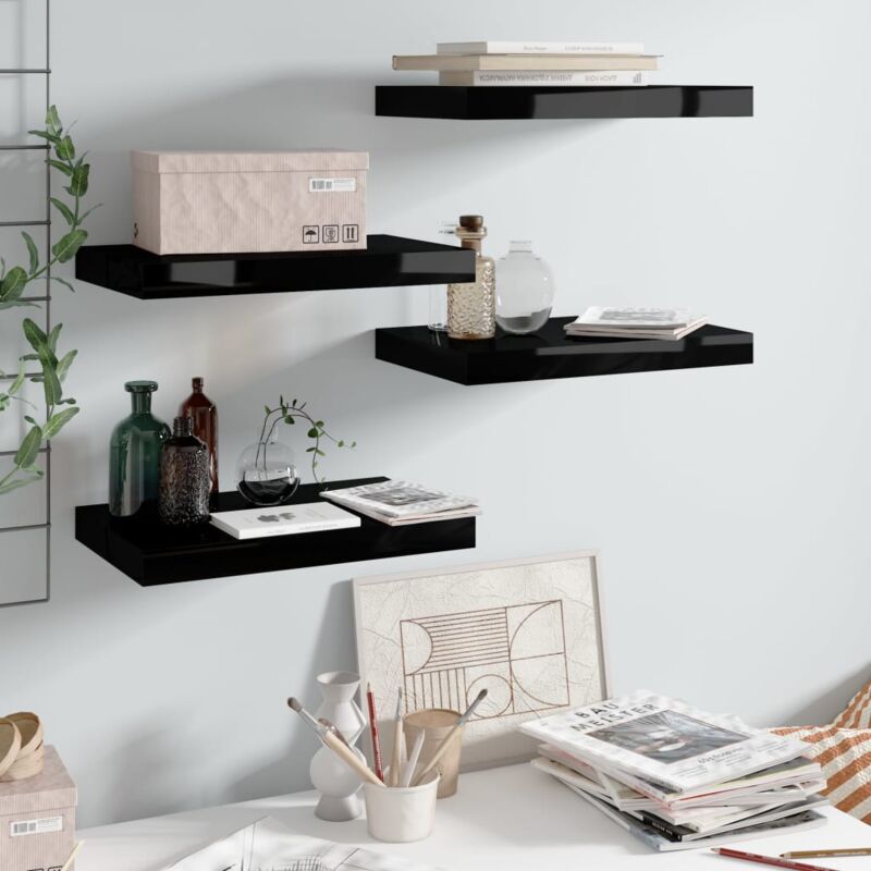 foto del prodotto set 4 mensole 40x23 cm a sospensione in legno disponibile in vari colori colore nero lucido