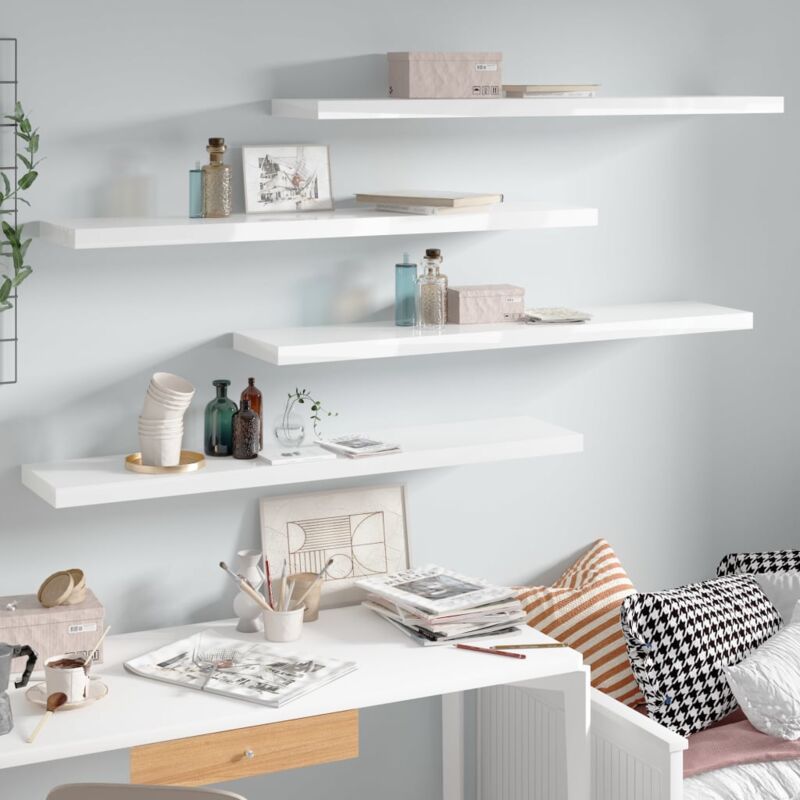 foto del prodotto set 4 mensole a parete ideali per ogni ambiente 120x23 5cm in vari colori colore bianco