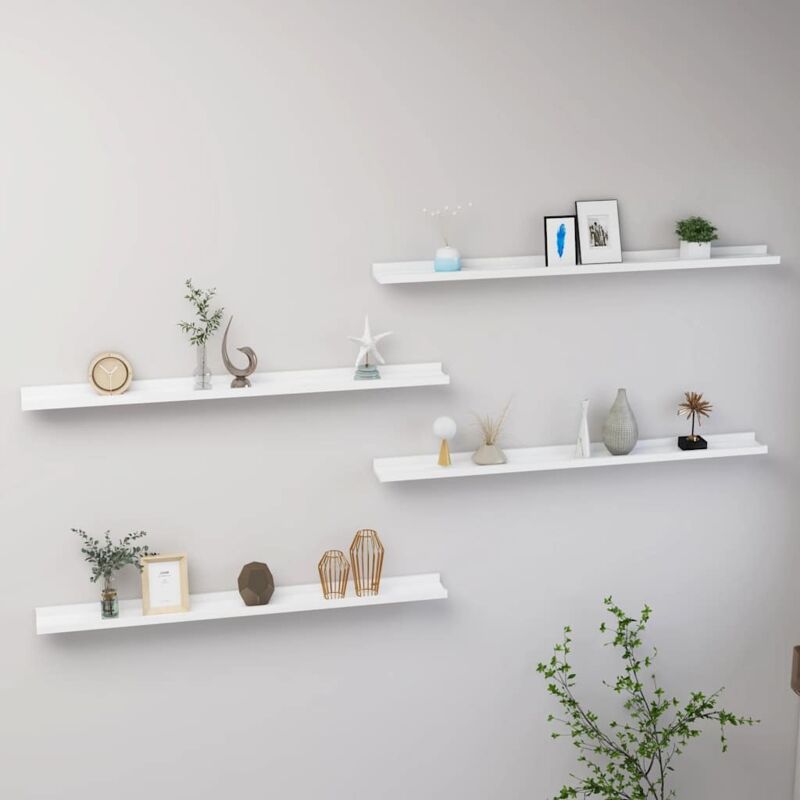 foto del prodotto set 4 mensole a sospensione in legno bianche eleganti disponibili varie misure dimensioni 100 x 9 x 3 cm