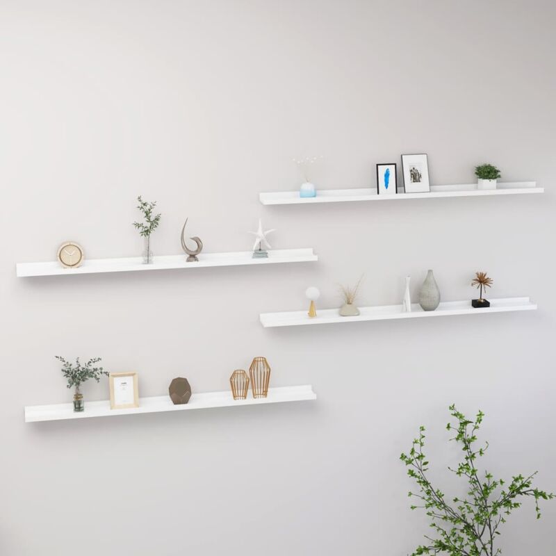 foto del prodotto set 4 mensole a sospensione in legno bianche eleganti disponibili varie misure dimensioni 115 x 9 x 3 cm