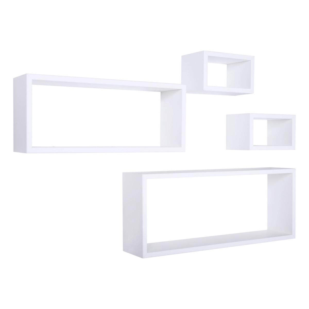 foto del prodotto set 4 mensole da muro modello merlino, pensile bagno, mensola parete, scaffale parete. misure 75x30 p15.5 cm, 60x25 p15.5 cm e 2 da 25x15 p15.5 cm. finitura bianco made in italy