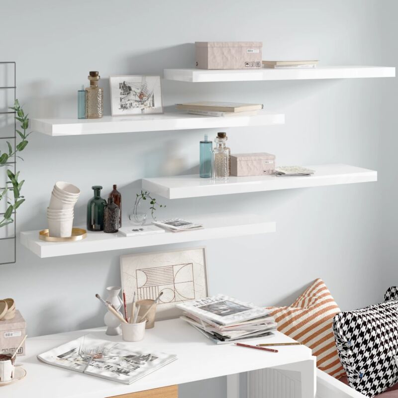 foto del prodotto set 4 mensole da parete 90x23 5cm disponibili in vari colori design moderno colore bianco lucido