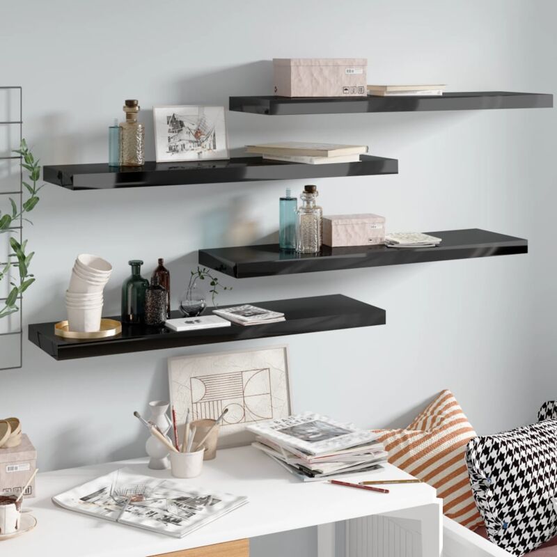 foto del prodotto set 4 mensole da parete 90x23 5cm disponibili in vari colori design moderno colore nero lucido