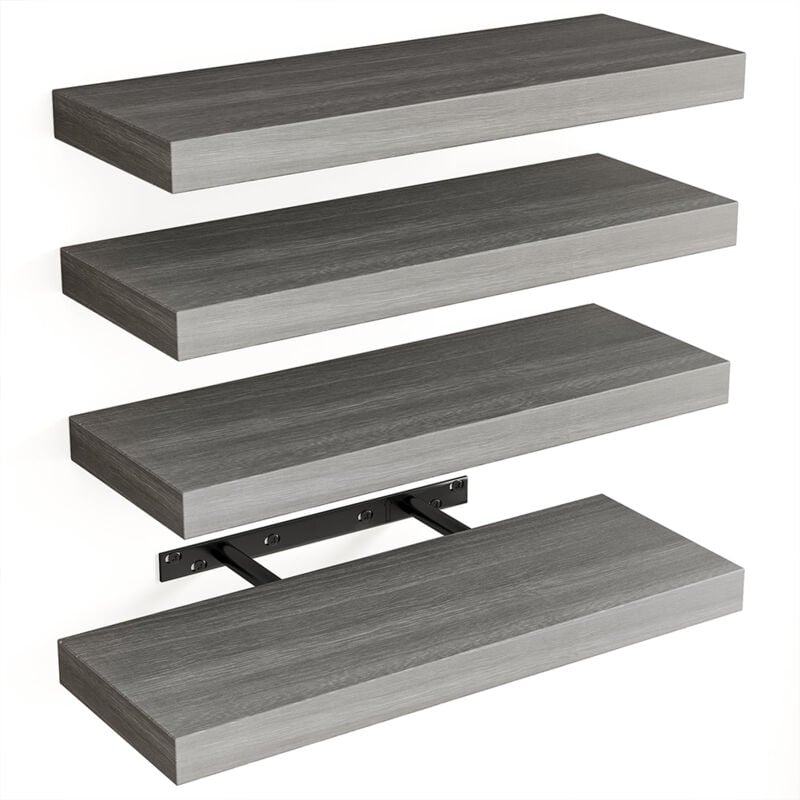 foto del prodotto set 4 mensole da parete grigio in legno scaffali a muro scaffalatura multiuso