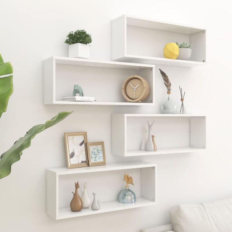 foto del prodotto set 4 mensole rettangolari da parete stile moderno disponibili vari colori colore bianco