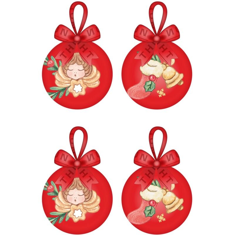 foto del prodotto set 4 palline di natale rosse in poliestere, versione piccola, addobbo natalizio per albero di natale, idea regalo, 6 cm thun