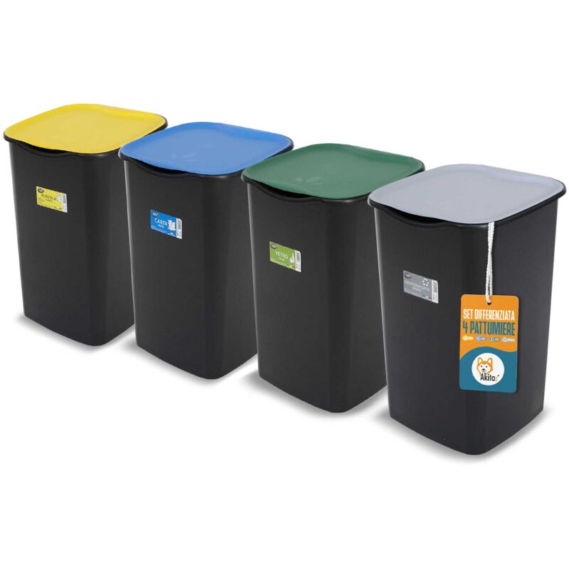 foto del prodotto set 4 pattumiere differenziate akijazz4 separazione facile e ordinata akitaink