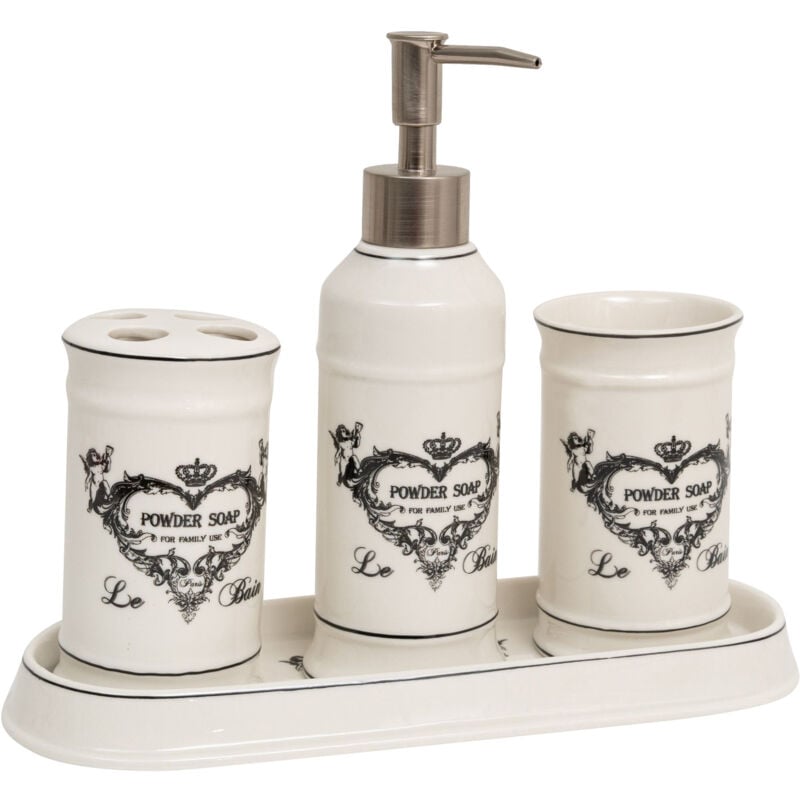 foto del prodotto set 4 pezzi bagno lavabo in ceramica porta sapone liquido porta spazzolino bicchiere portaoggetti vassoio accessori e oggetti