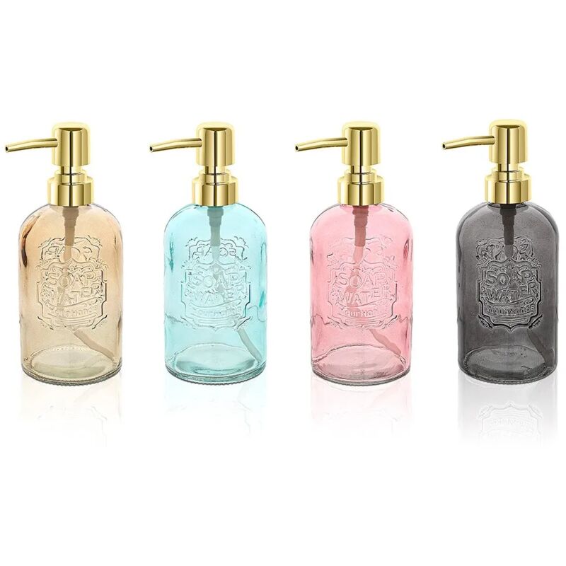 foto del prodotto set 4 pezzi dispenser sapone liquido in vetro colorato con capienza 400 ml