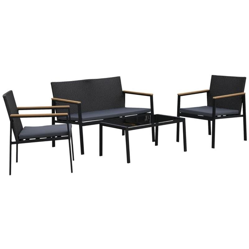 foto del prodotto set 4 pezzi salottino da giardino in pe rattan con braccioli in legno nero