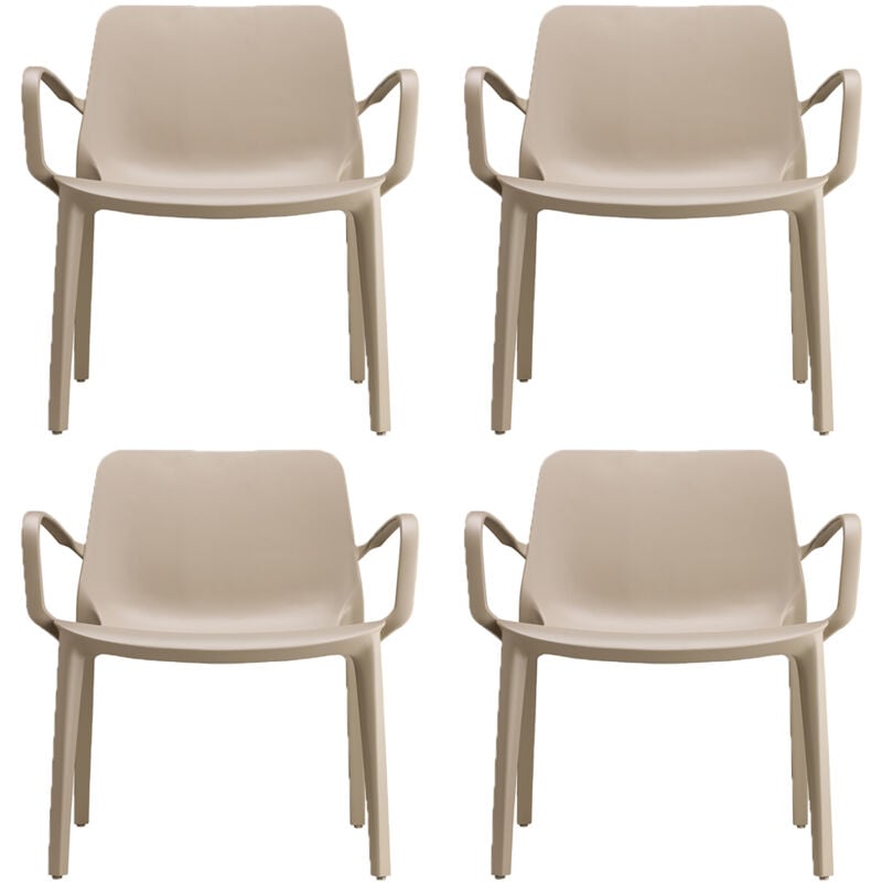 foto del prodotto set 4 poltrona con braccioli sedia lounge ginevra s c a b interno ed esterno tortora impilabile in tecnopolimero rinforzato con fibra di vetro made
