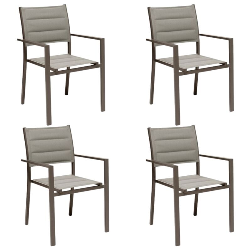 foto del prodotto set 4 poltrone da esterno alamos in alluminio verniciato marrone, impilabile, l 57 x p 58 x h 86 cm, seduta in textilene gloupie