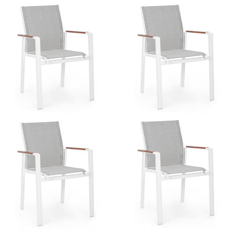 foto del prodotto set 4 poltrone da esterno polignano in alluminio verniciato bianco con inserti in polywood, impilabili, 56 x 65 x h 87 cm klulk