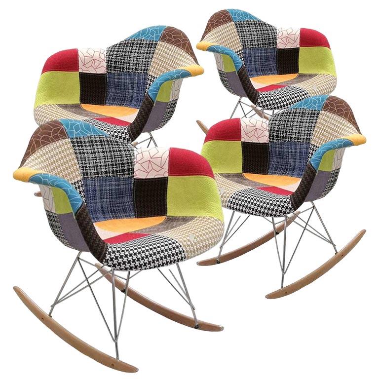 foto del prodotto set 4 poltrone patchwork a dondolo in tessuto con gambe in legno 69 x 69 cm