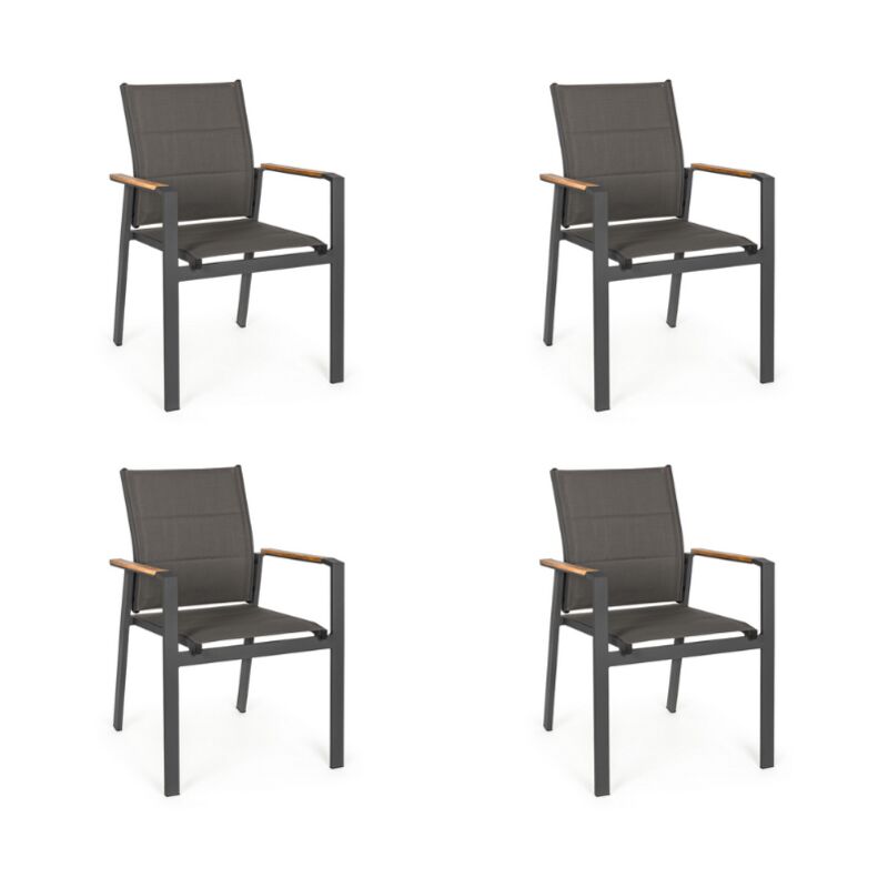 foto del prodotto set 4 poltrone polignano in alluminio verniciato antracite con inserti in polywood, impilabili, 56 x 65 x h 87 cm klulk