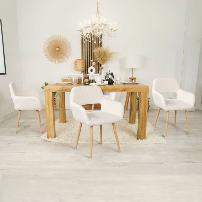 foto del prodotto set 4 poltrone sedie in tessuto spugna beige gambe in metallo effetto legno stile scandinavo sala da pranzo, ufficio, soggiorno meubles cosy