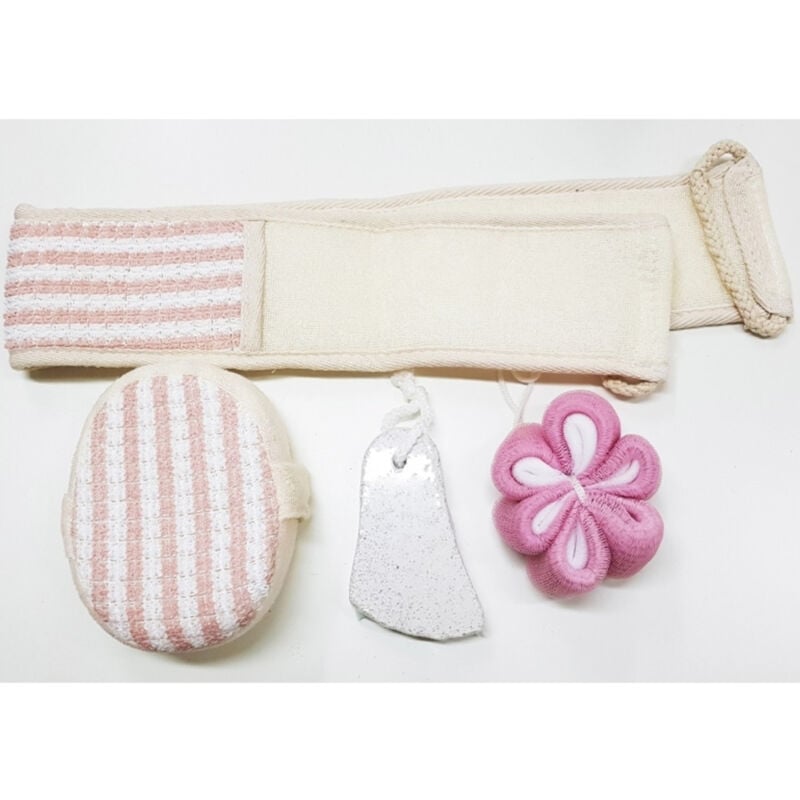foto del prodotto set 4 pz bagno effetto massaggio doccia pietra pomice spugnetta luffa esfoliante trade shop traesio