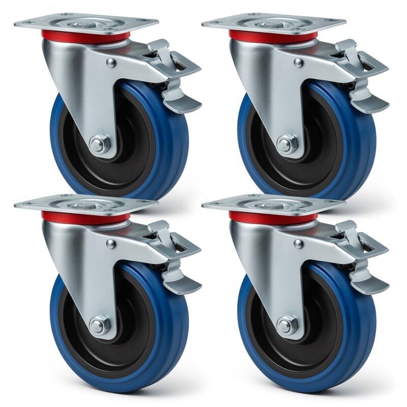 foto del prodotto set 4 ruote girevoli con freno, per trasporto, 200mm, plastica e gomma, max 350 kg a rotella wiltec