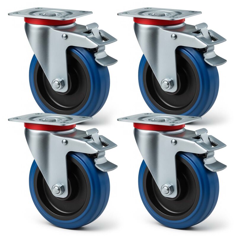 foto del prodotto set 4 ruote girevoli con freno, per trasporto, 80mm, plastica e gomma, max 100 kg a rotella - wiltec